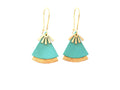 Boucles d'oreilles cuir bleu céladon, turquoise et or, forme éventail - boucles d'oreilles ethniques modèle STELLA