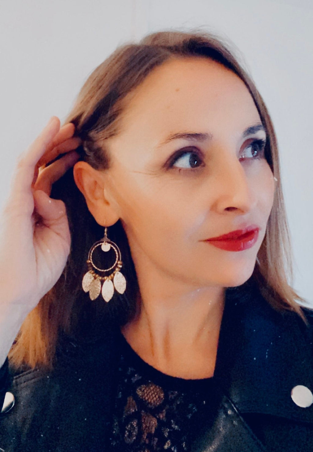 Boucles d’oreilles bohèmes style créoles en cuir doré et acier inoxydable
