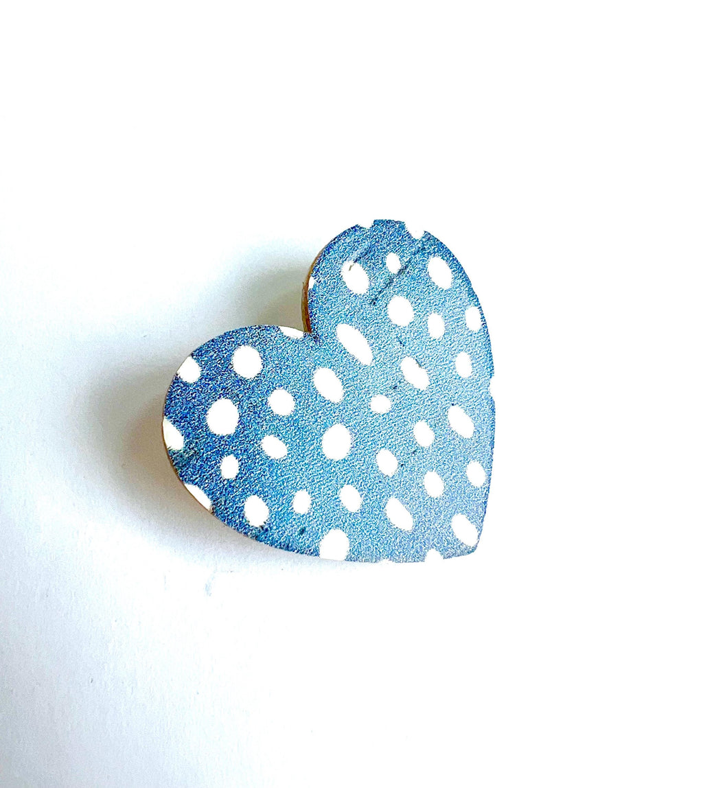 Broche bleue à pois blancs en liège forme cœur - cadeau fête des mères  cadeau maîtresse - cadeau pour elle - cadeau femme  broche originale