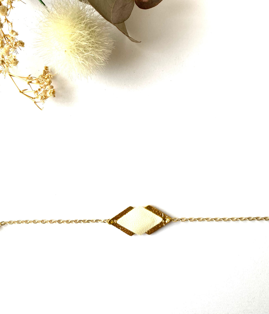 Bracelet femme cuir blanc cassé et doré - bracelet mariage