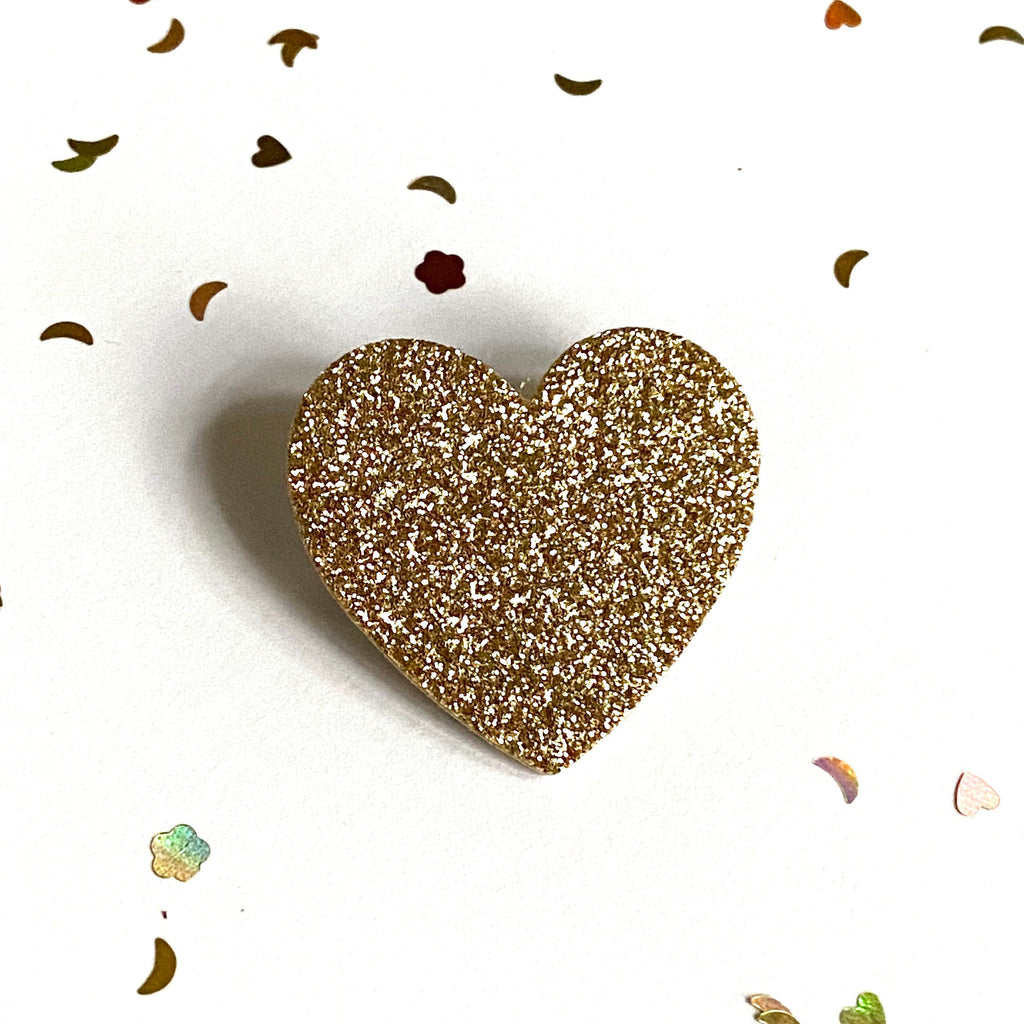 Broche coeur à paillettes en liège doublé de cuir