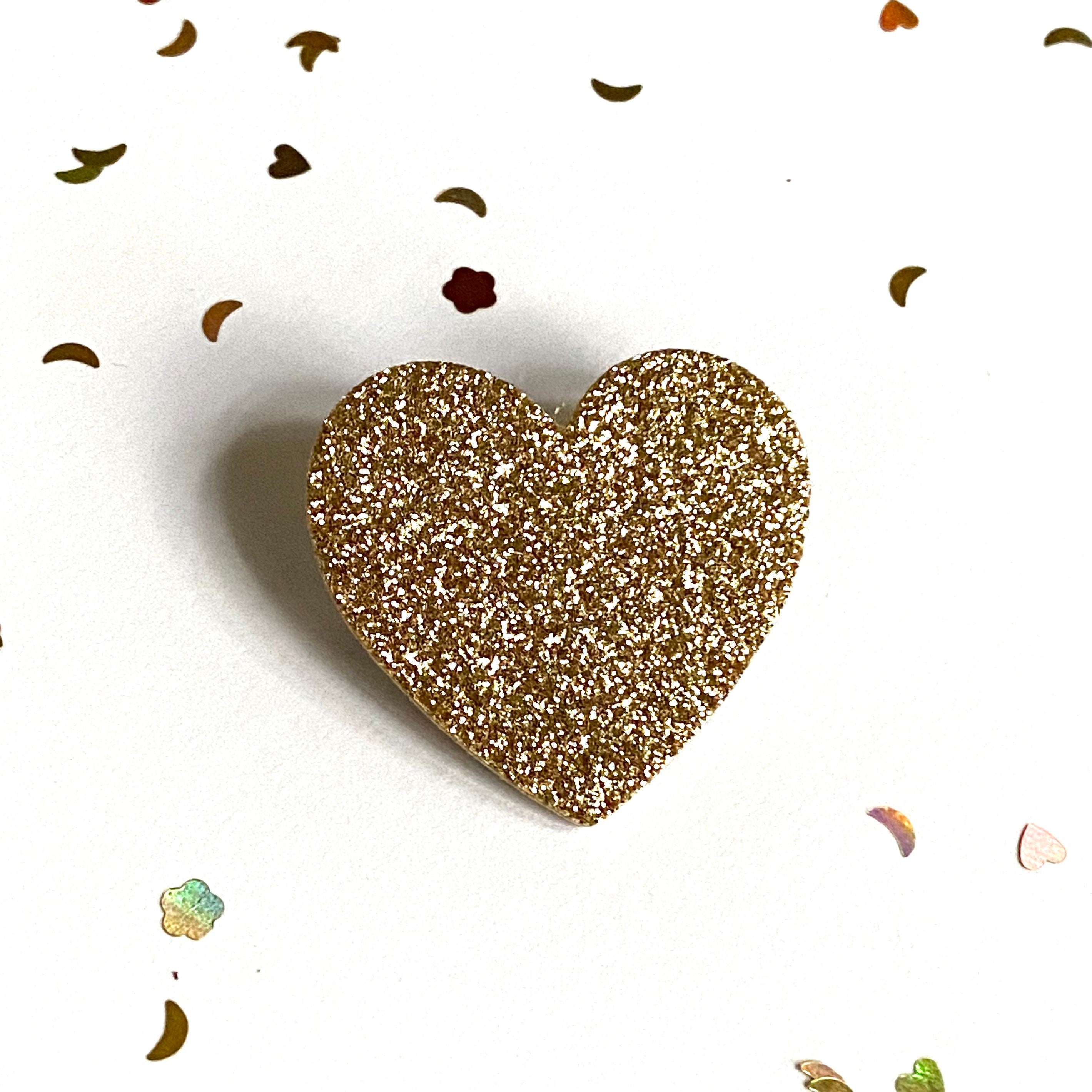 Broche coeur à paillettes en liège doublé de cuir