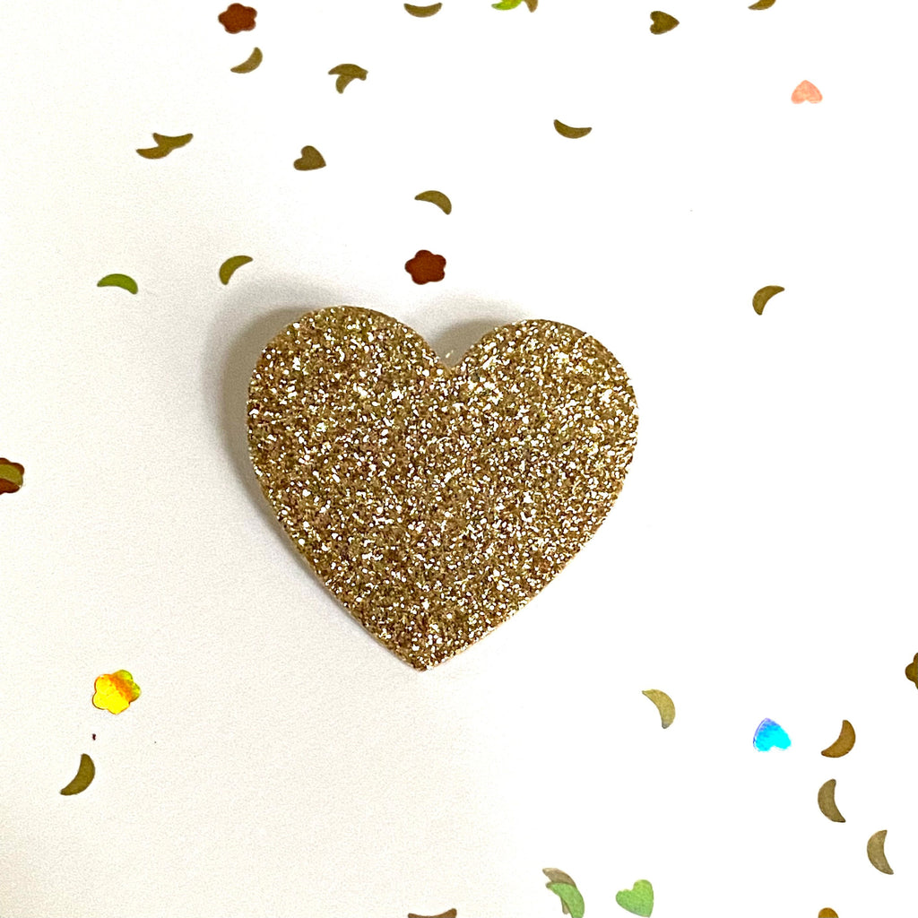 Broche coeur à paillettes en liège doublé de cuir